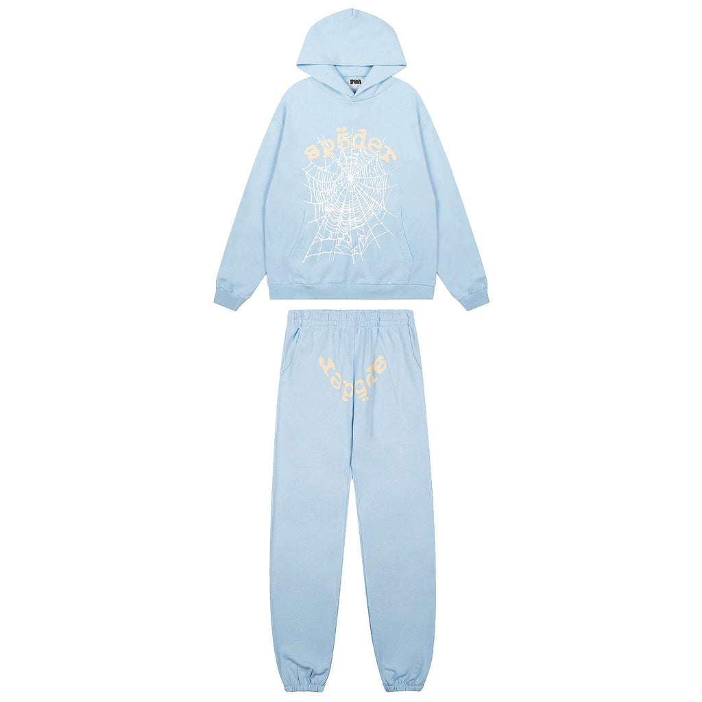 Sp5der Light Blue Graphic Hoodie & Sweatpants Matching Set ¡ª hero